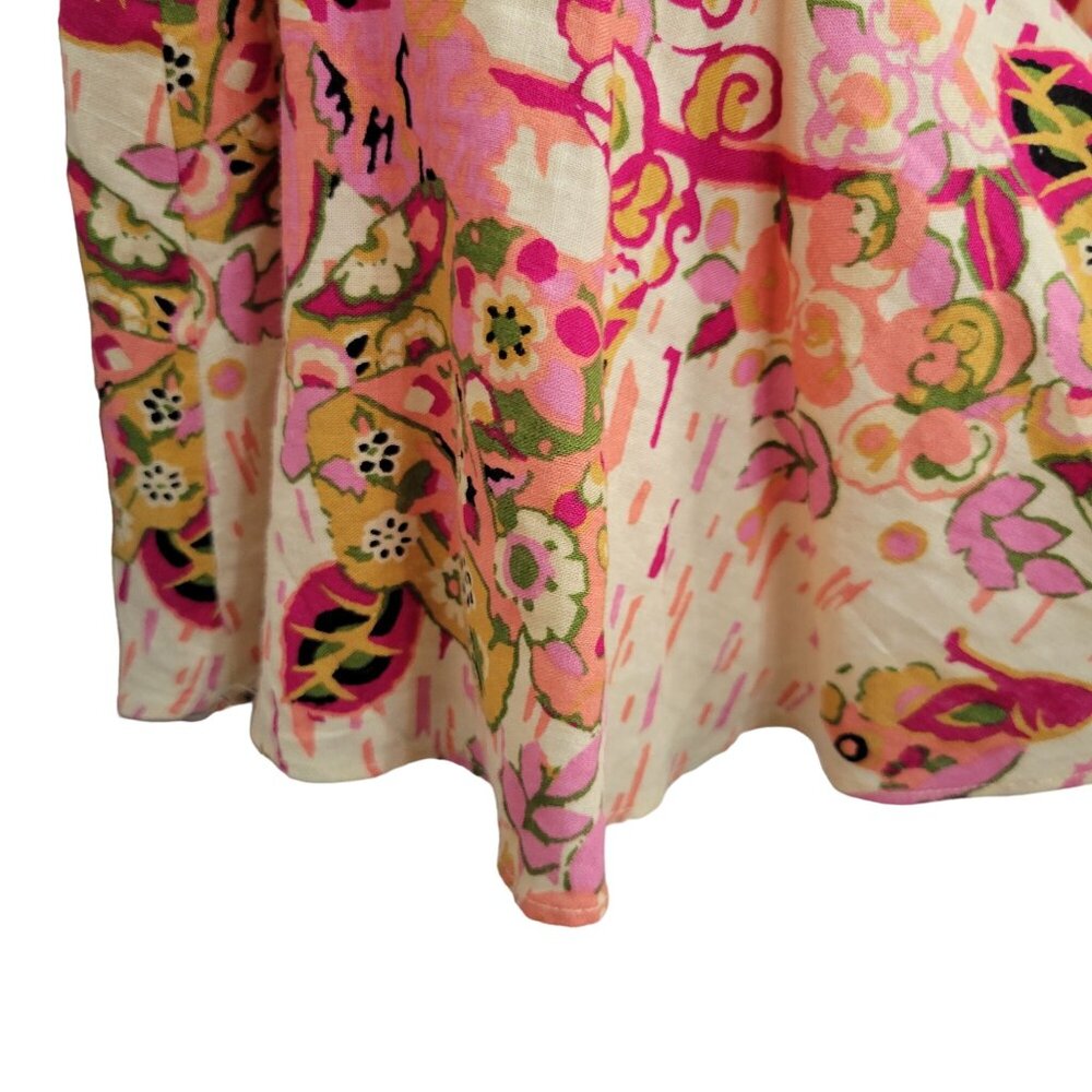 Free People NWT Size L Dress Mini Linen Blend Floral Keyhole Back Pullover Pink - Picture 11 of 13